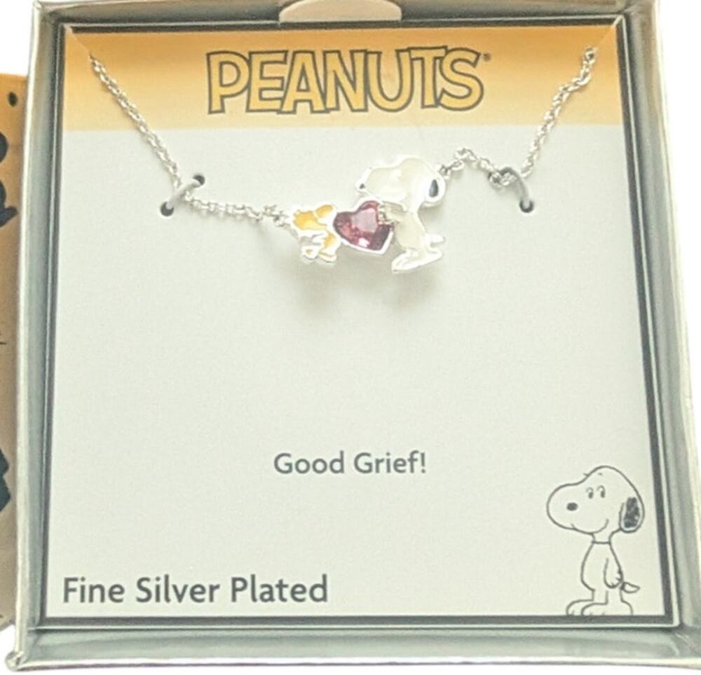 2024 New in Box Fine Silver Plated Good Grief! Peanuts Snoopy Heart Necklace